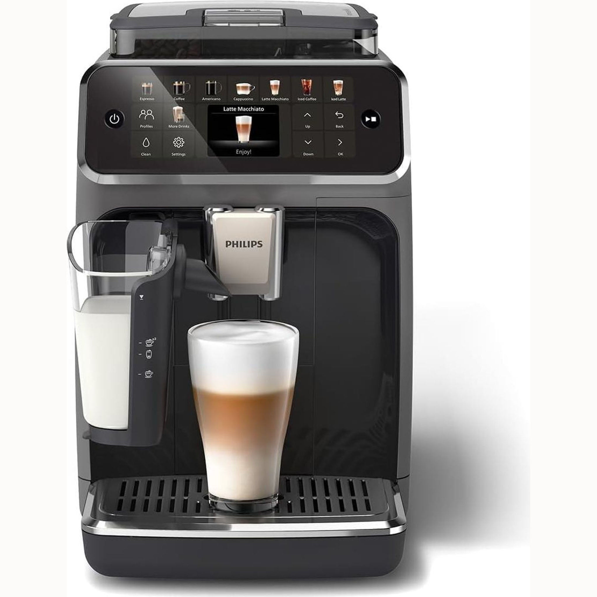 PHILIPS Kaffeevollautomat EP5544/50 5500 Series Matt-Schwarz, 20 Kaffeespezialitäten (heiß oder eisgekühlt), LatteGo-Milchsystem, SilentBrew Technologie